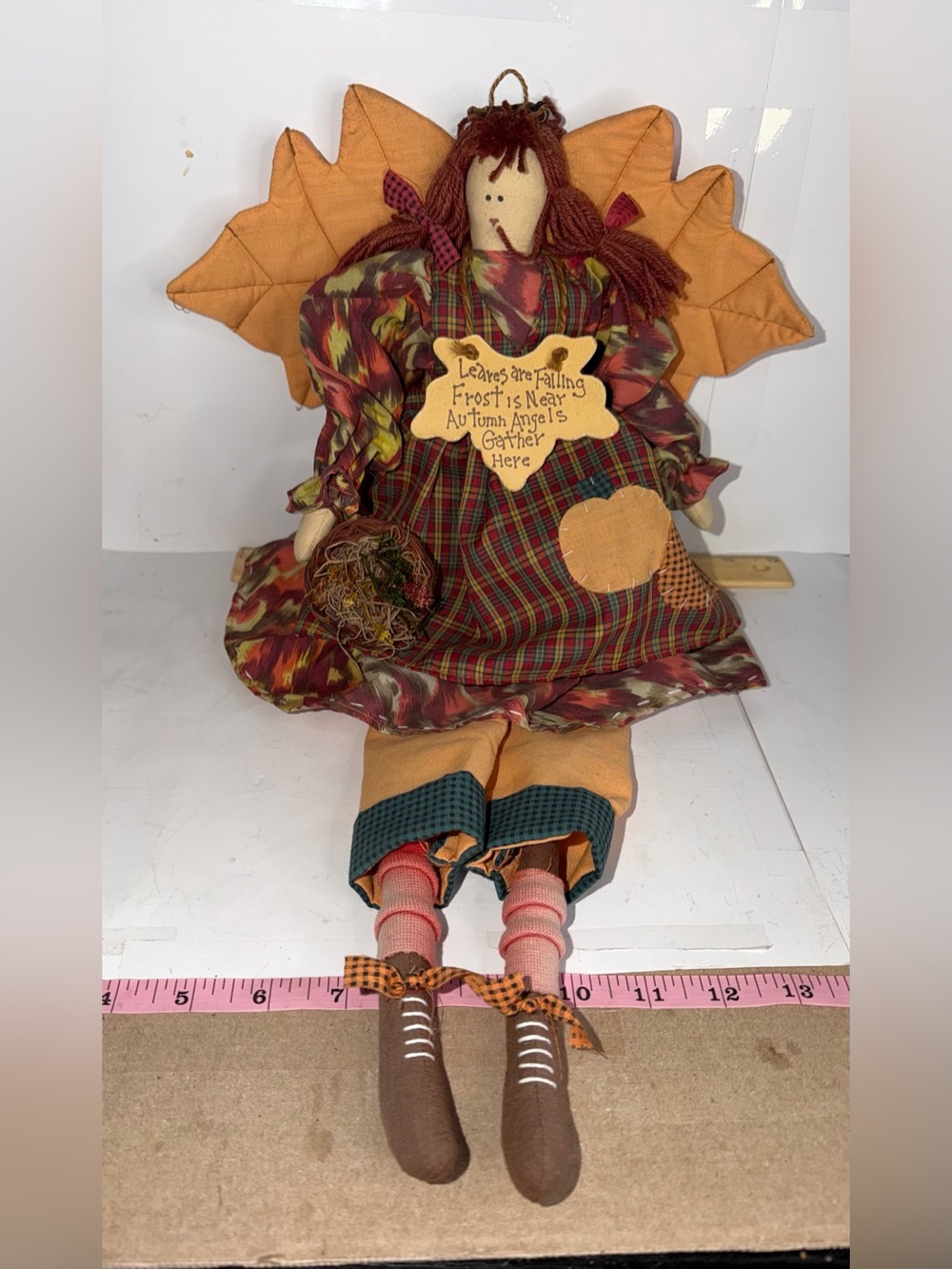 Vintage Primitive Autumn Angel Cloth Doll Fall Harvest Thanksgiving Decor 22" - Picture 6 of 11